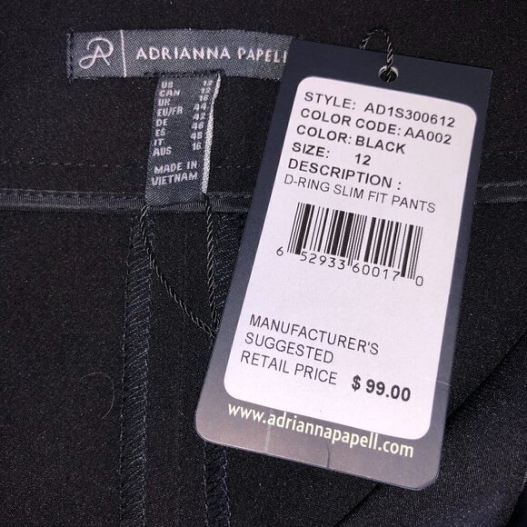 Adrianna Papell Pants Straight Leg Mid Rise Black Career Trouser Womens Size 12 - Picture 7 of 10